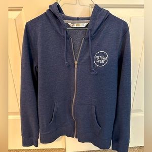 Victoria Secret navy blue full zipper hoodie. Size medium.